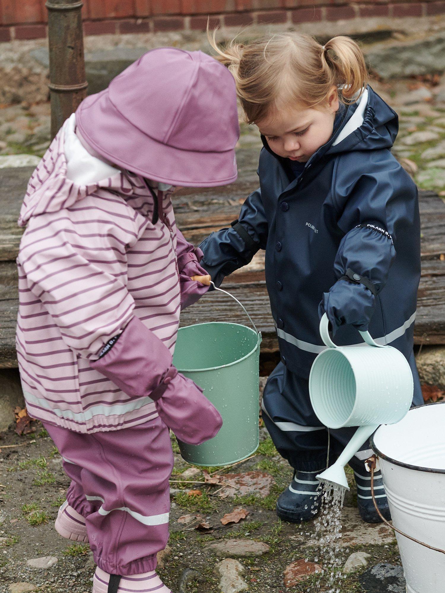 Product image 6 of 6, which shows Polarn O. Pyret Kids' Waterproof Rain Trousers, Dark Blue, 1-2 years
