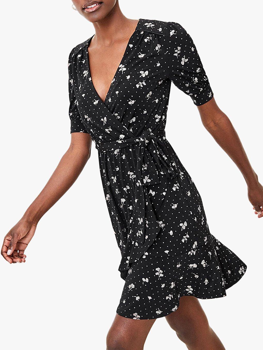 Oasis Abigail Floral Print Wrap Dress, Black