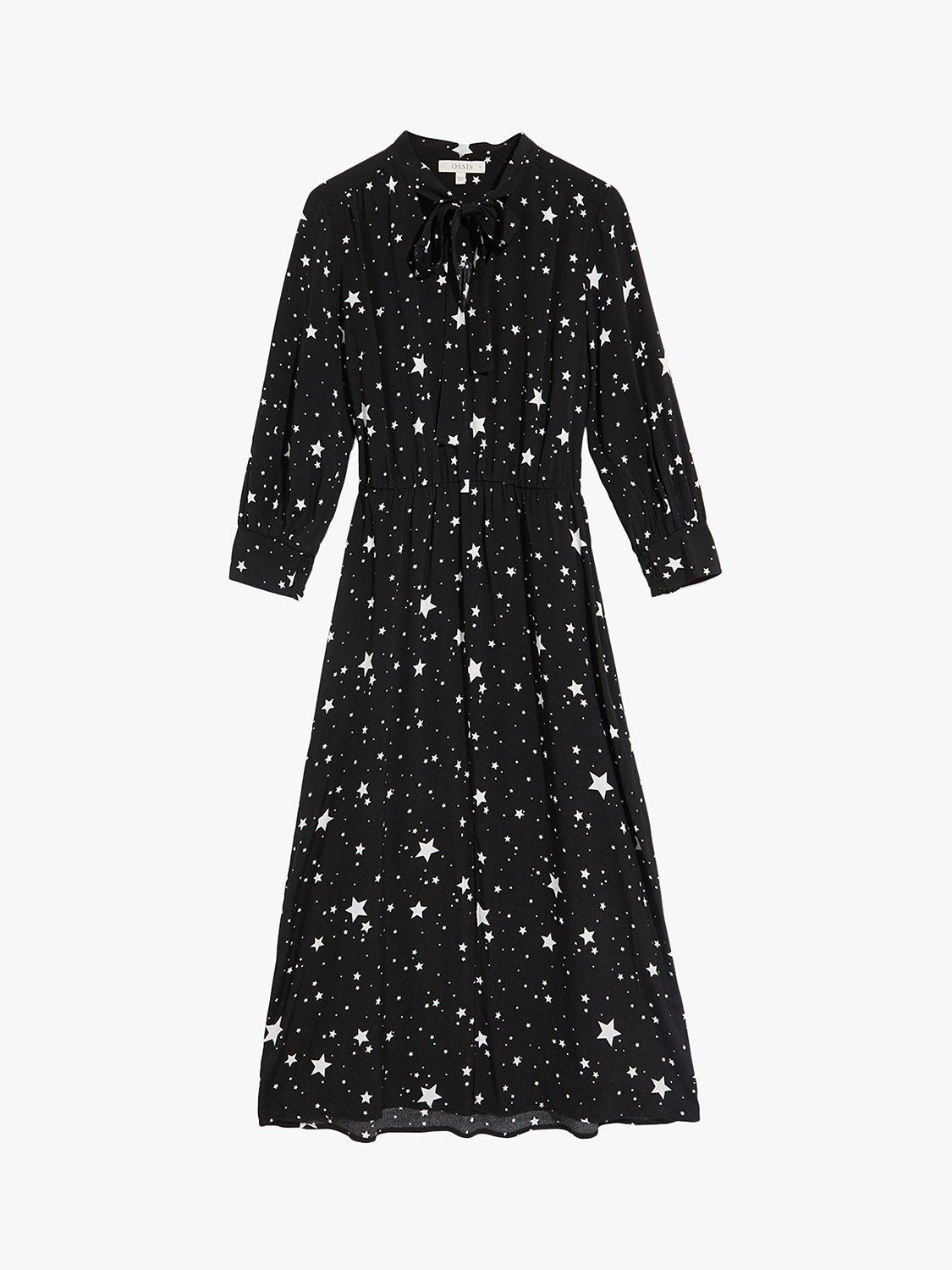 Oasis Pussy Bow Star Midi Dress Black Multi