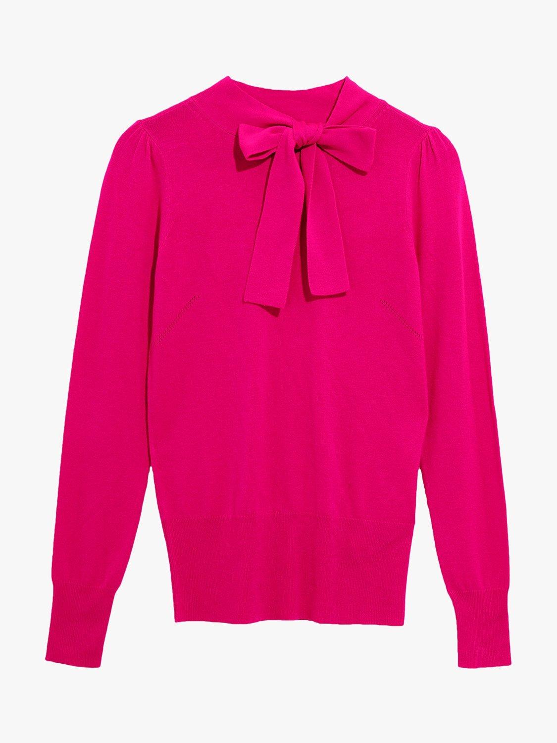 Oasis Pussy Bow Knit Jumper, Bright Pink