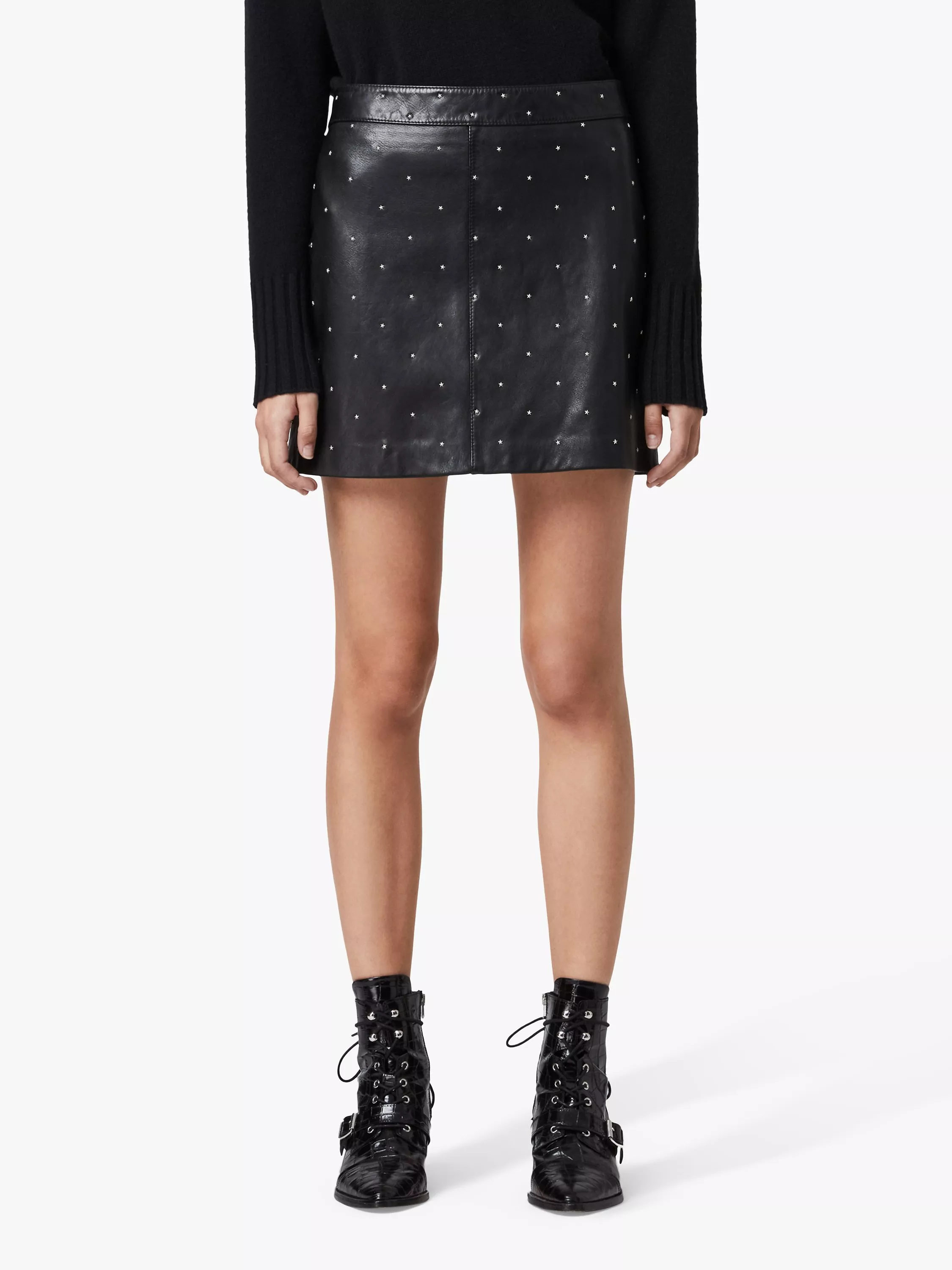 AllSaints Lyra Star Leather Mini Skirt Black