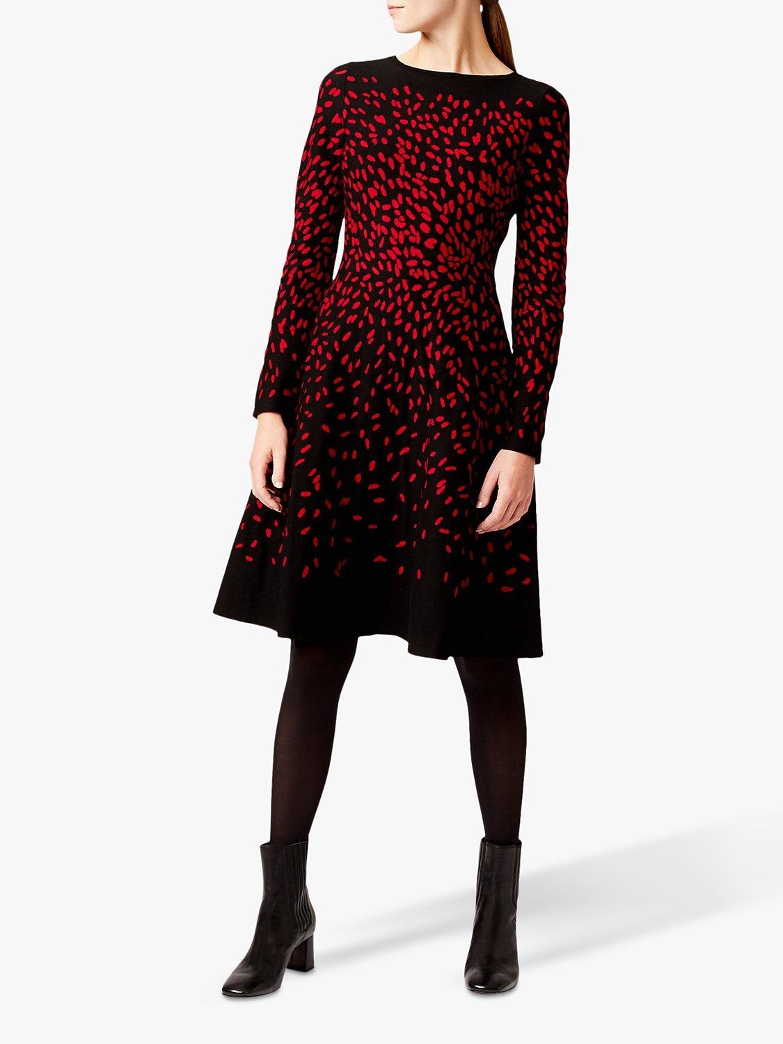 Hobbs Jodie Knitted Dress, Black/Red