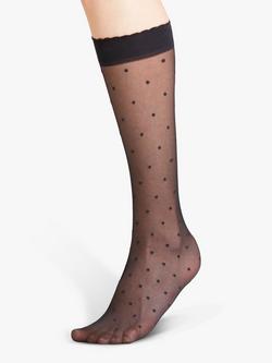 FALKE 15 Denier Dot Knee High Hold Ups, Black, Black