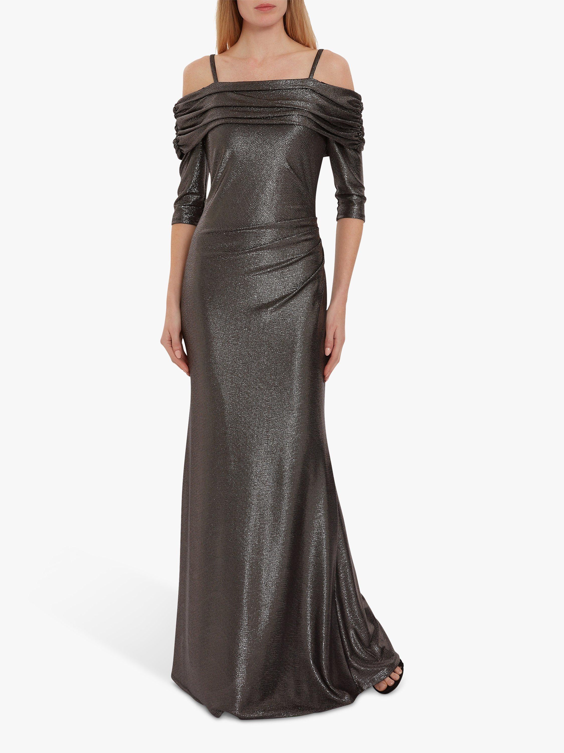 Product image 3 of 5, which shows Gina Bacconi Hosanna Metallic Maxi Dress, Gunmetal, 26