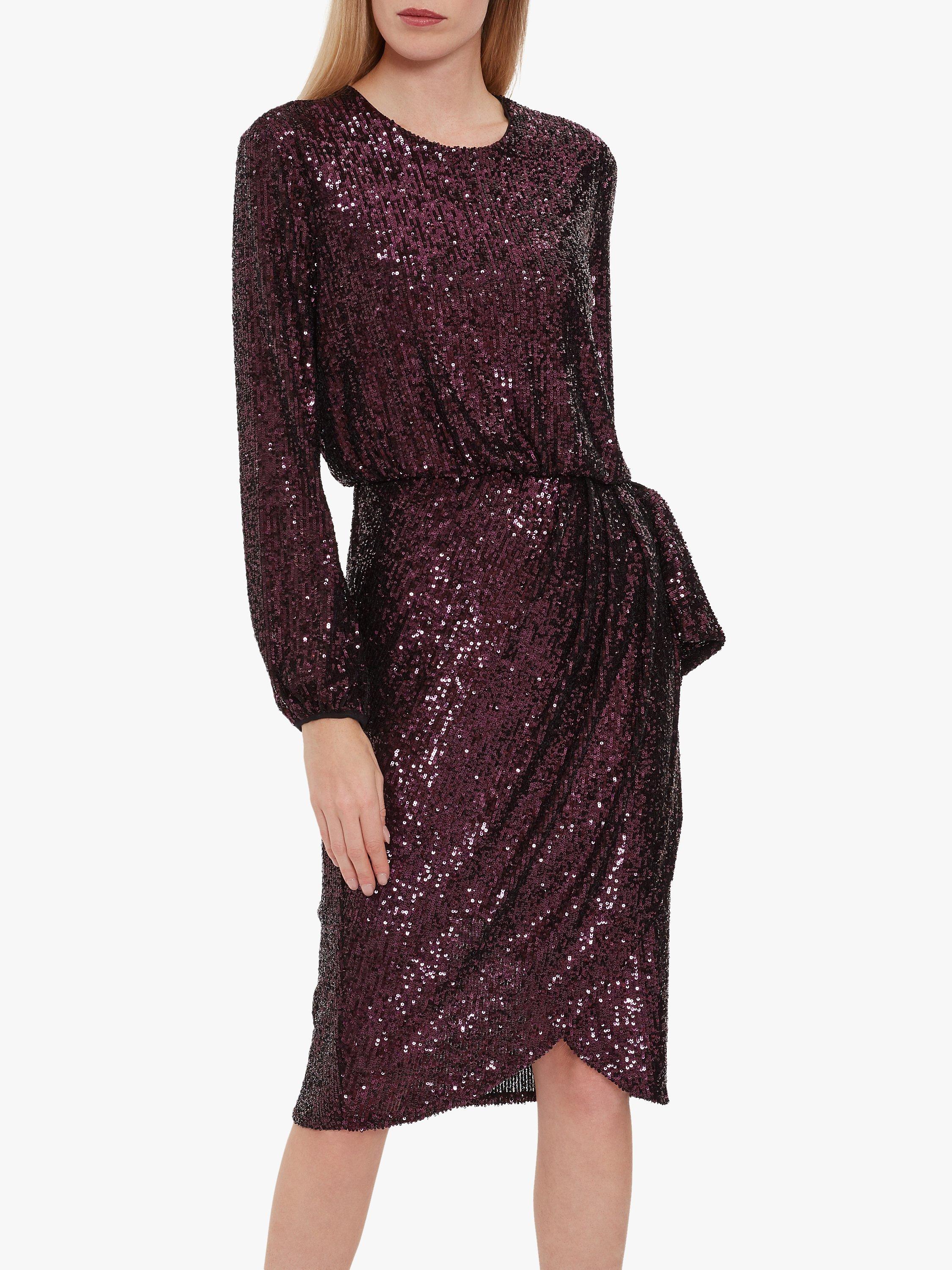 Product image 1 of 5, which shows Gina Bacconi Pieta Sequin Dress, Wine, 26