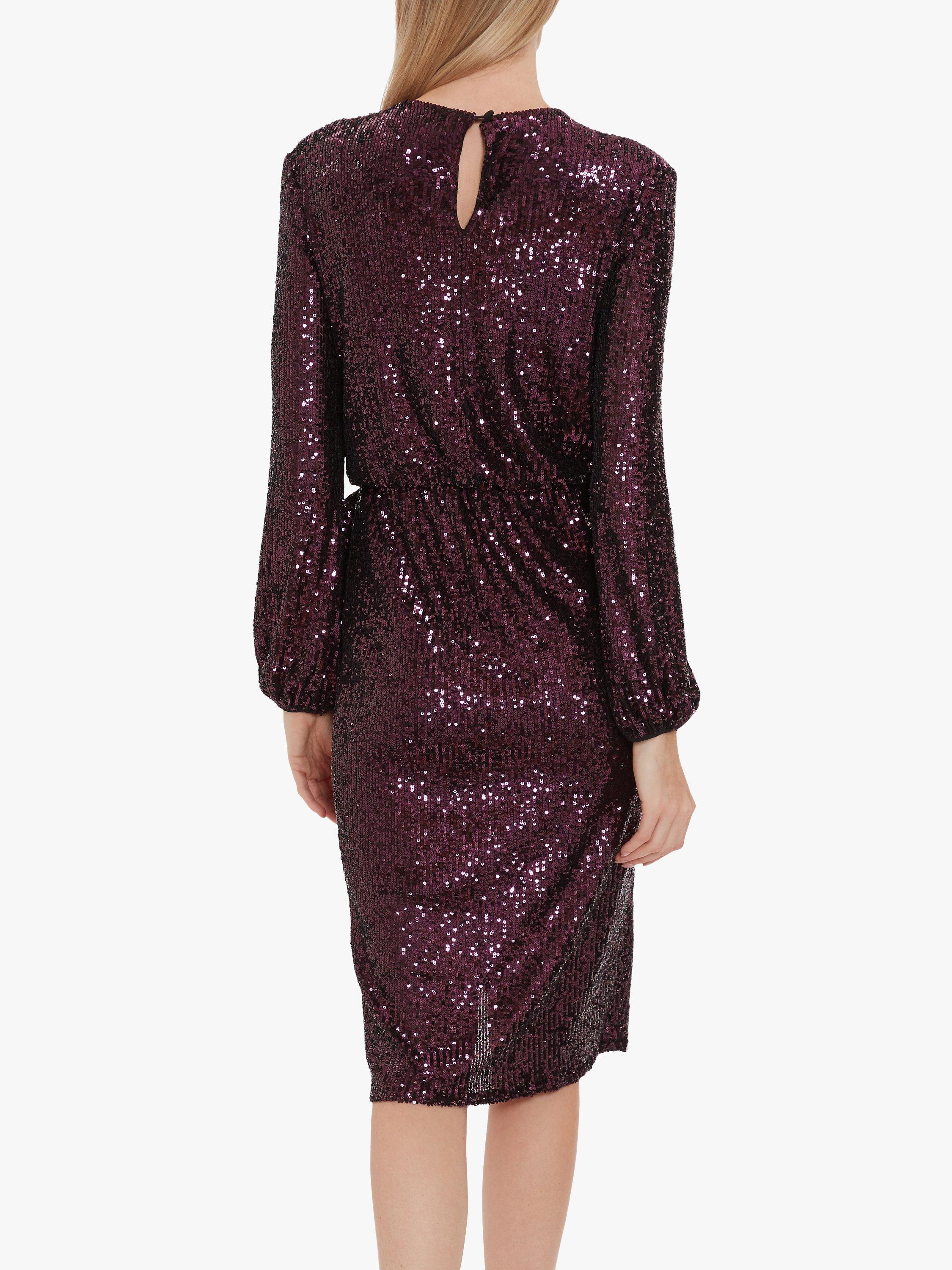 Product image 2 of 5, which shows Gina Bacconi Pieta Sequin Dress, Wine, 26