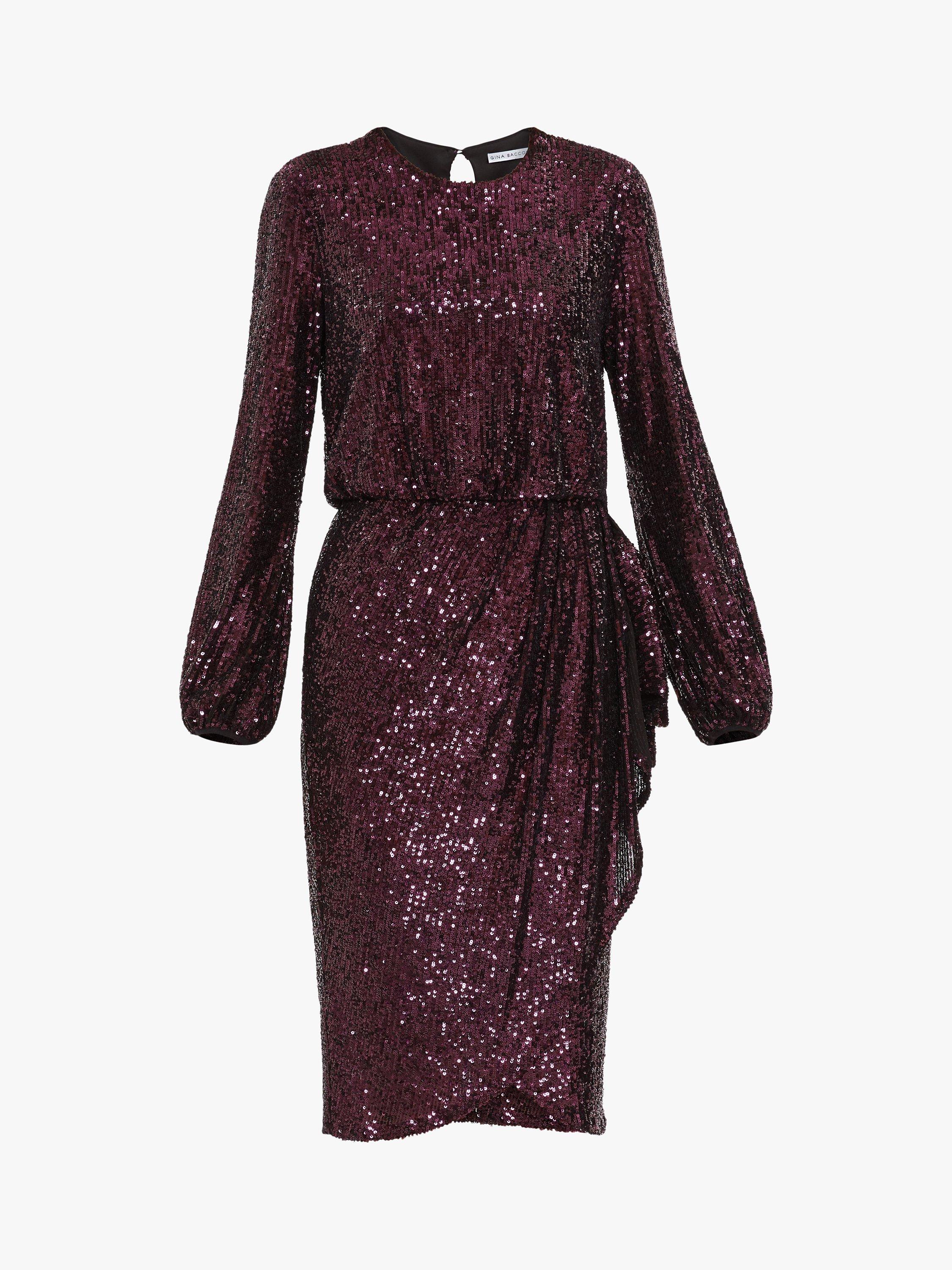 Product image 4 of 5, which shows Gina Bacconi Pieta Sequin Dress, Wine, 26