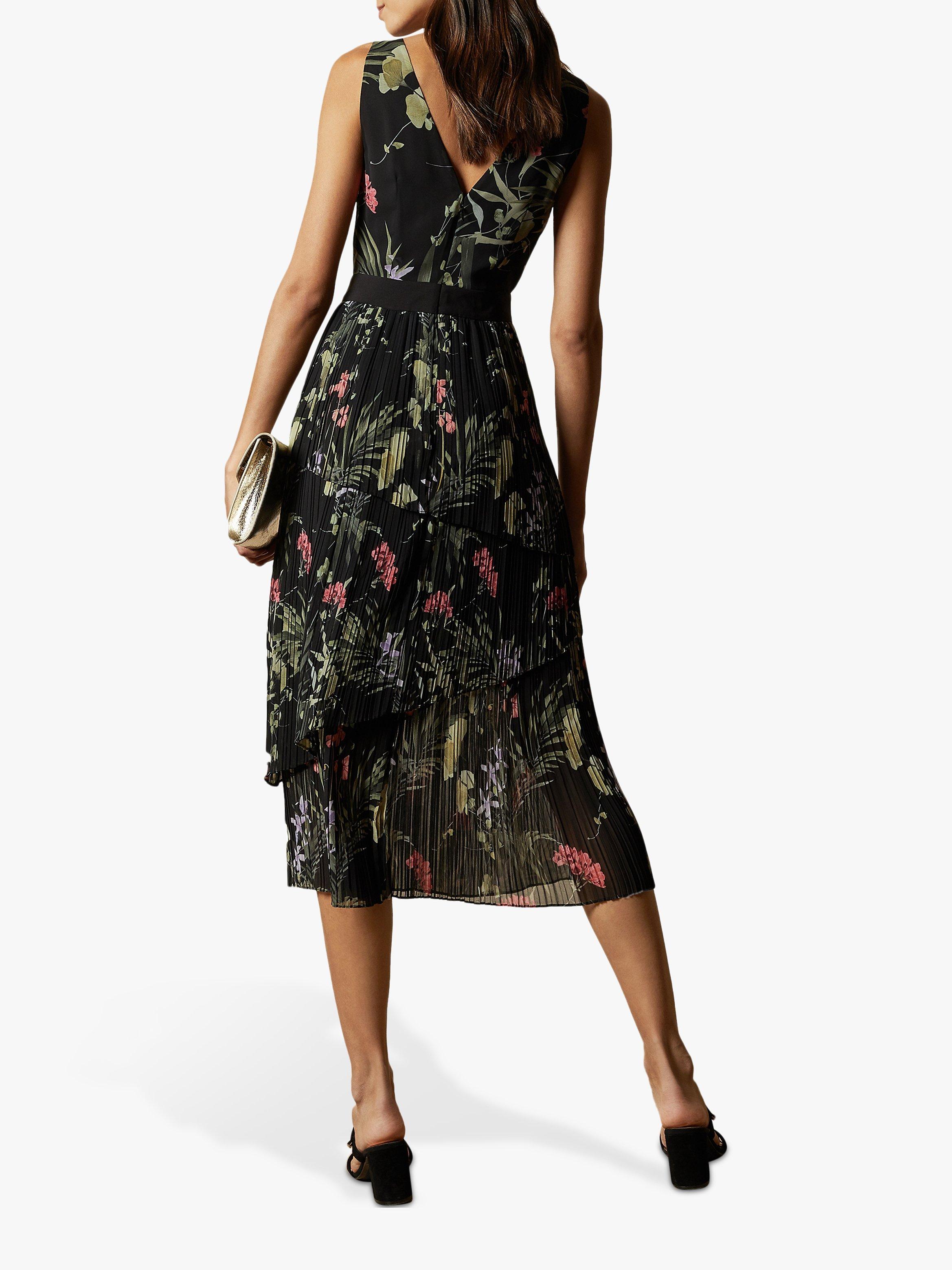 Ted Baker Malinae Highland Tiered Pleated Midi Dress, Black