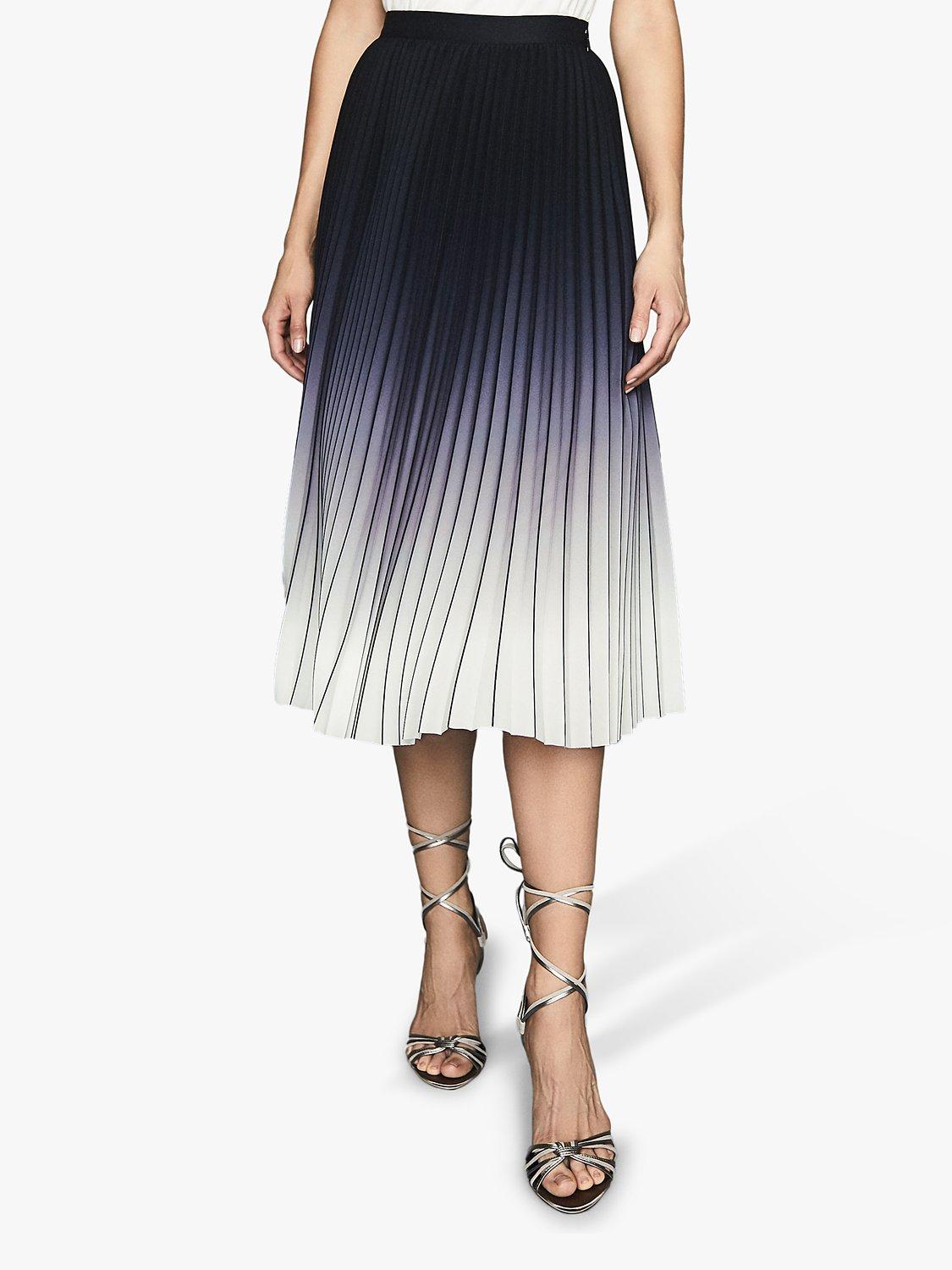 Reiss Mila Ombre Knife Pleat Midi Skirt, Black/Ecru