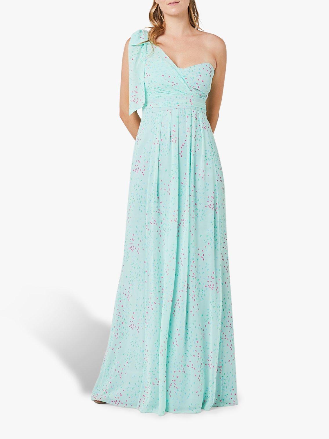 Maids to Measure Georgina Asymmetric Bow Dress Misty Green Confetti Print