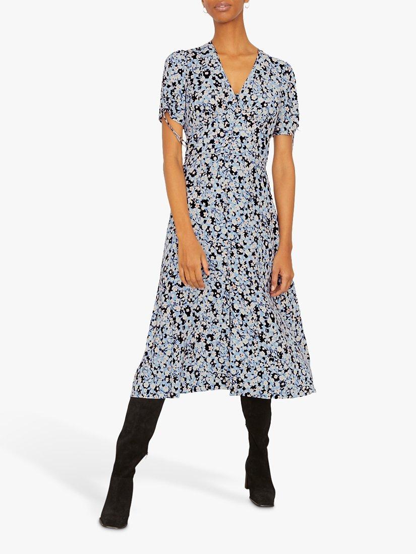 Jigsaw Shadow Ditsy Midi Tea Dress, Arctic Blue