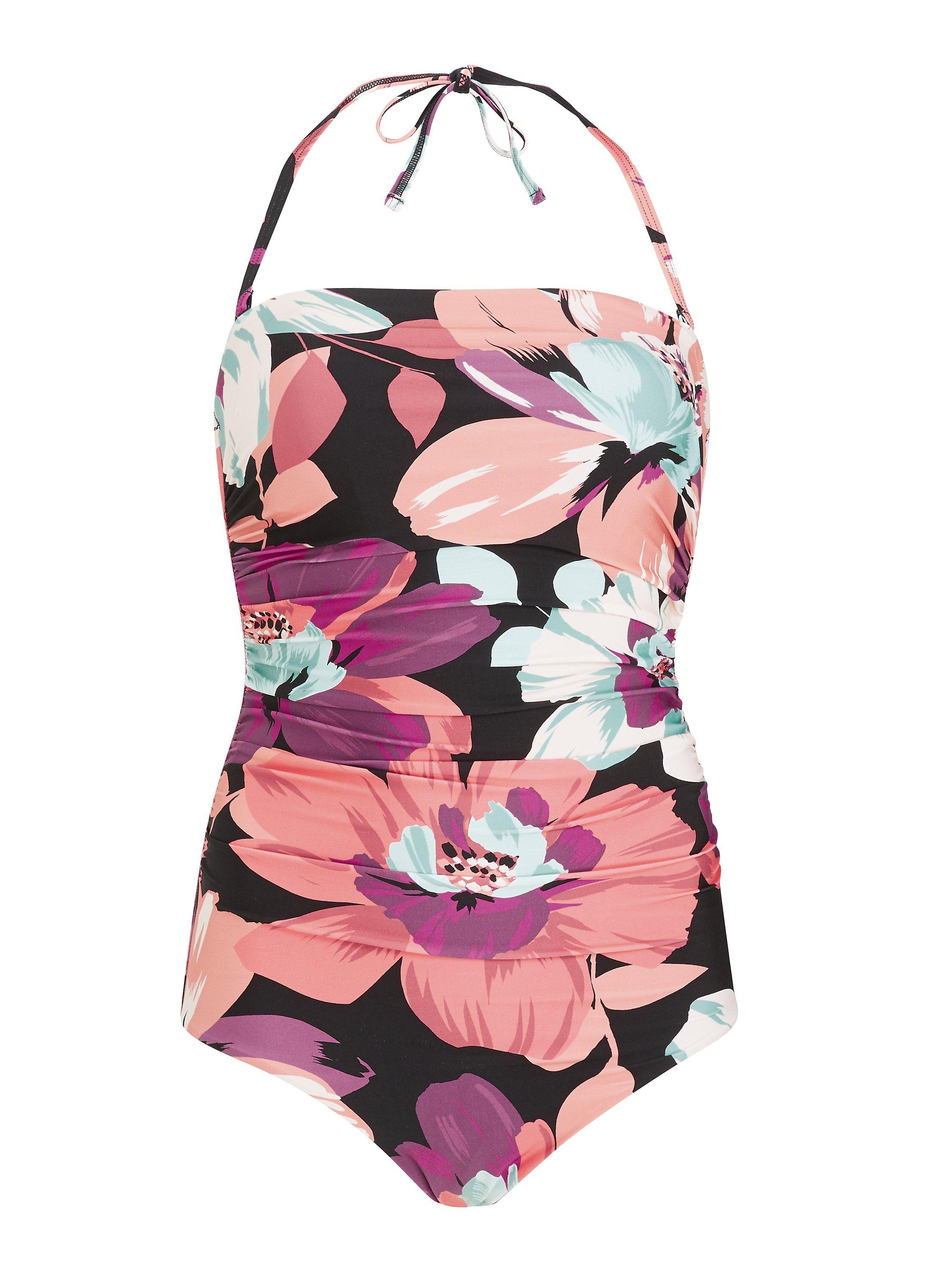 John Lewis & Partners Paloma Ruched Bandeau Control Swimsuit, Mulberry