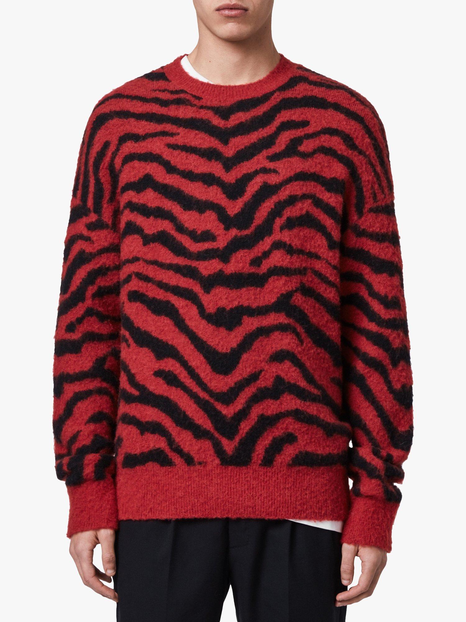 AllSaints Tigre Crew Knit Jumper, Crimson Red/Black