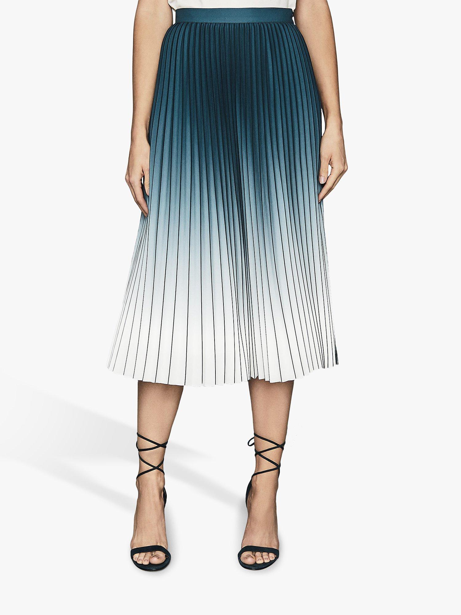 Reiss Mila Ombre Knife Pleat Midi Skirt, Teal/Ecru