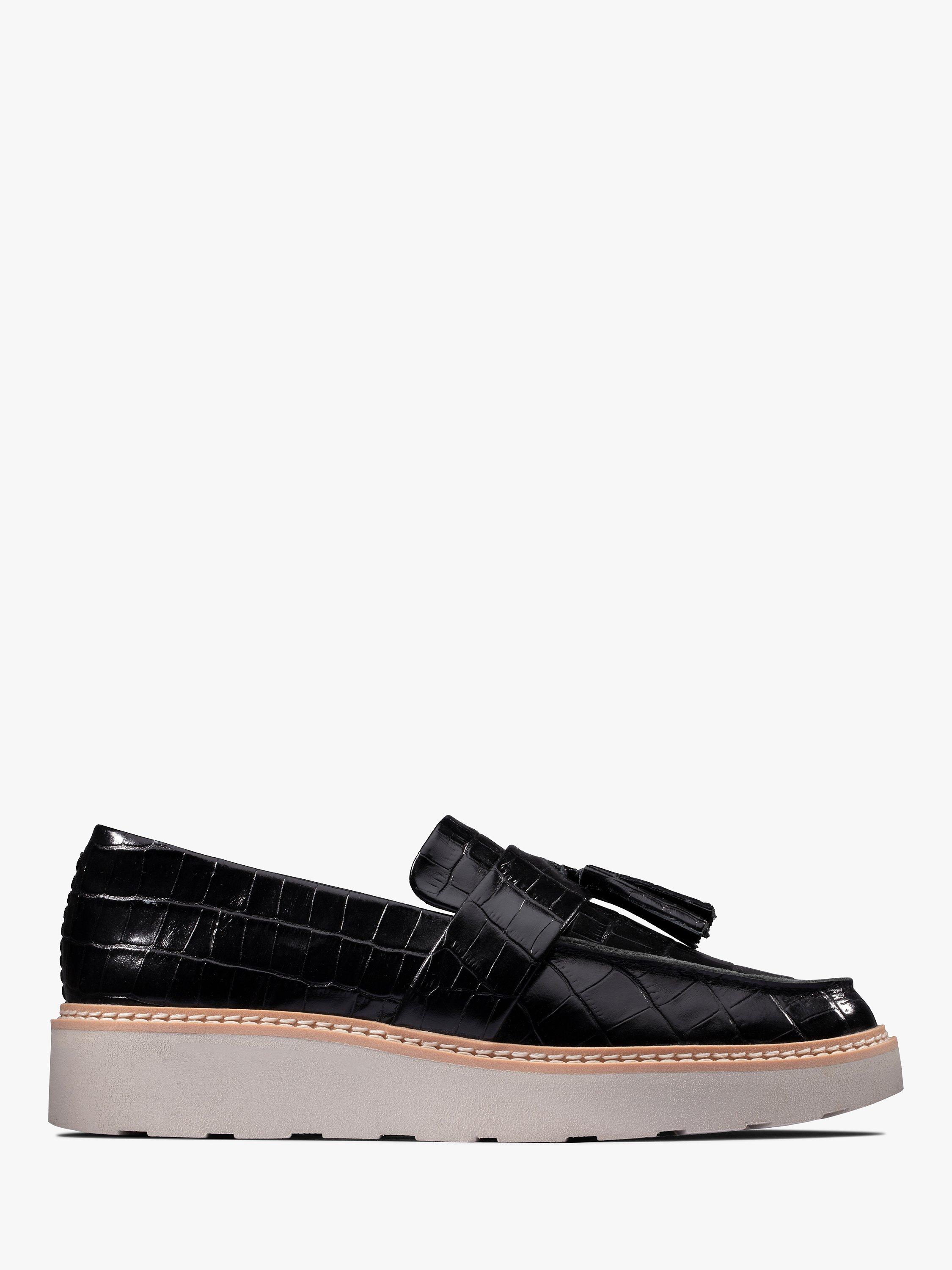 Clarks Trace Tassel Leather Loafers, Black Croc