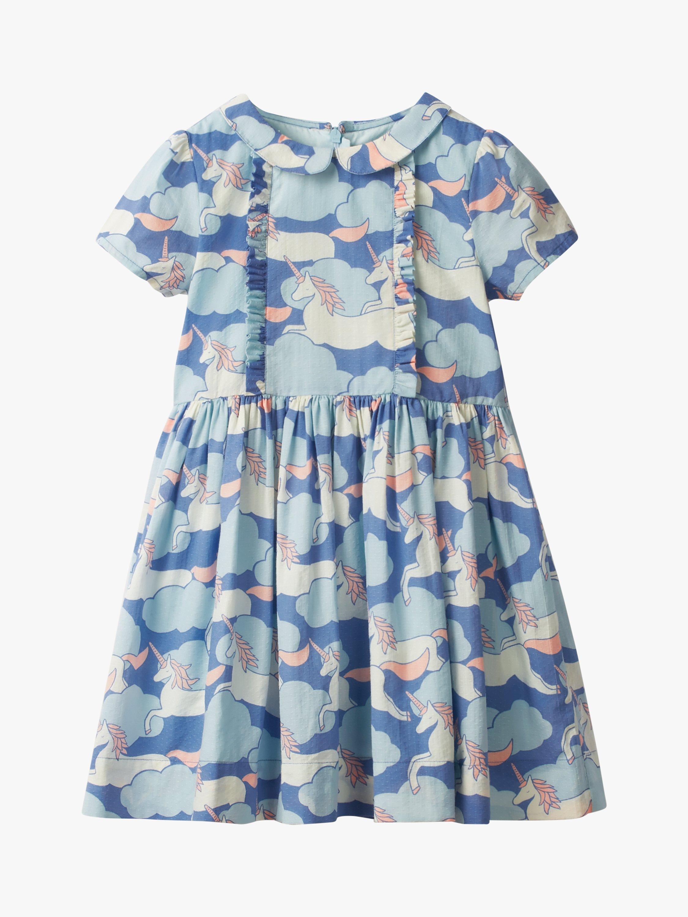 Mini Boden Girls' Vintage Unicorn Cotton Dress, Blue