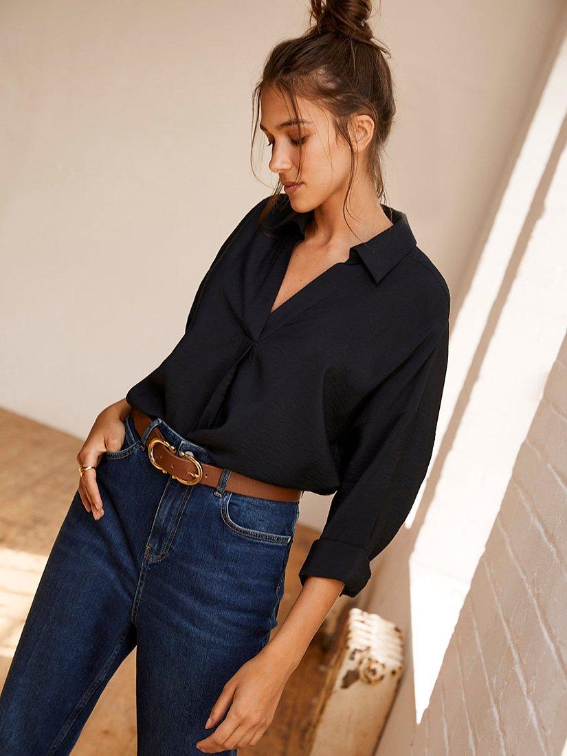 Mint Velvet Oversized Shirt, Dark Blue, XL