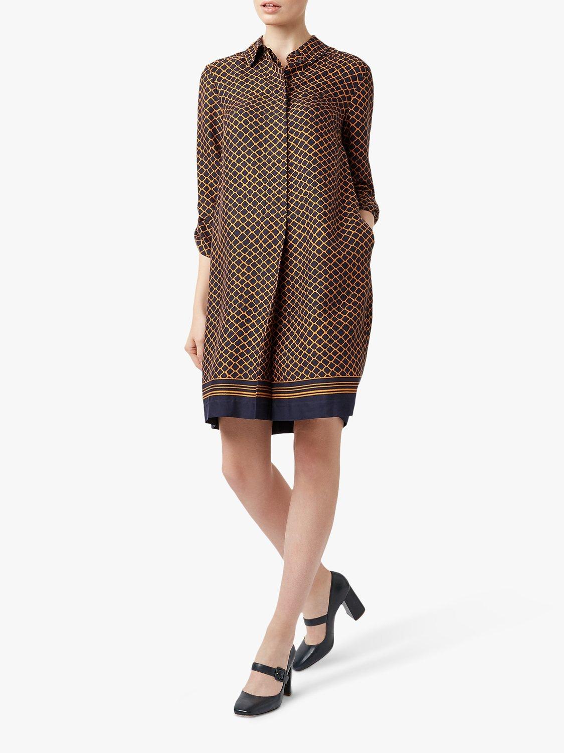 Hobbs Marci Shirt Dress, Navy/Orange