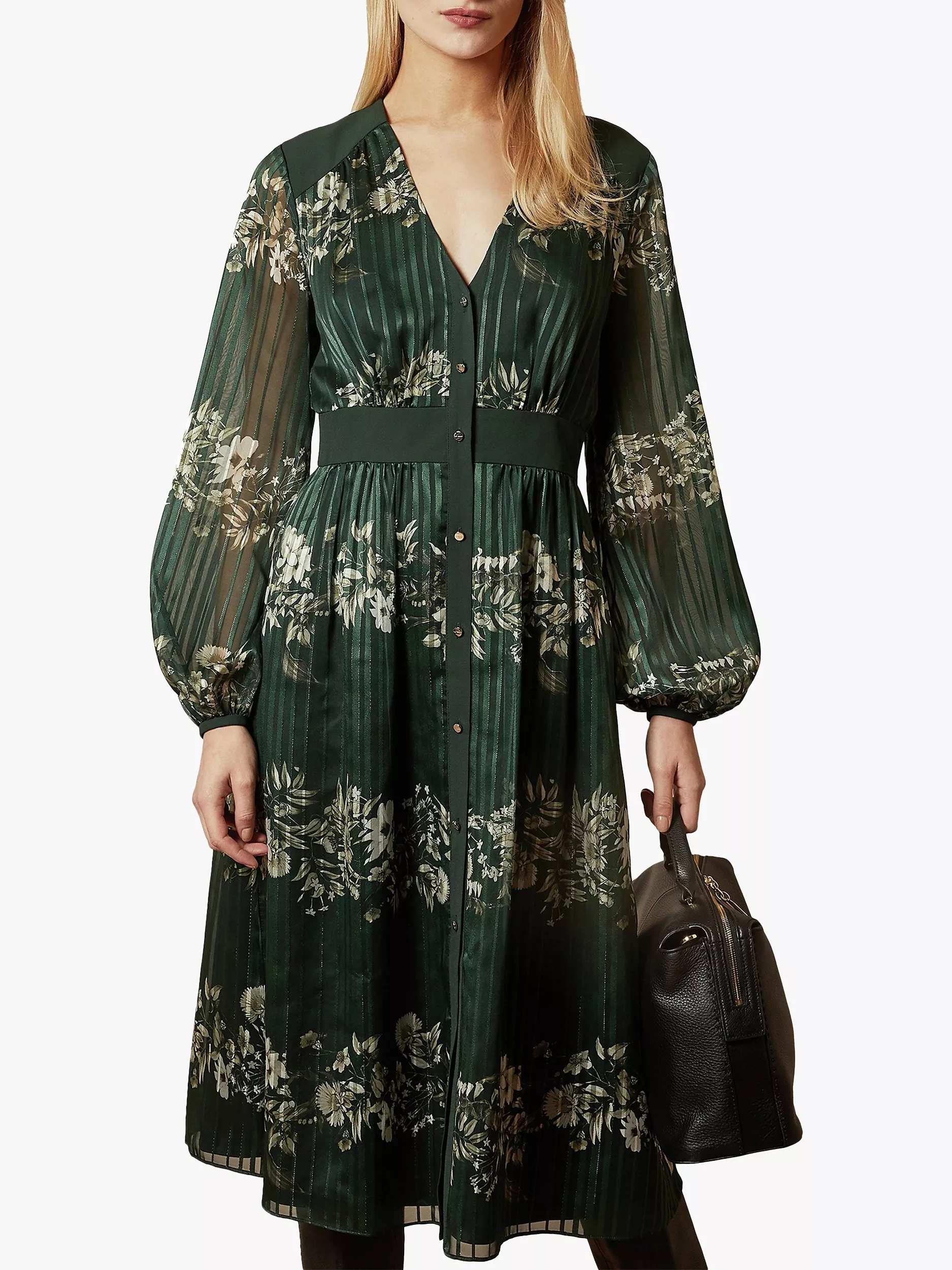 Ted Baker Delyla Meadow Sweep Long Sleeve Midi Dress Dark Green