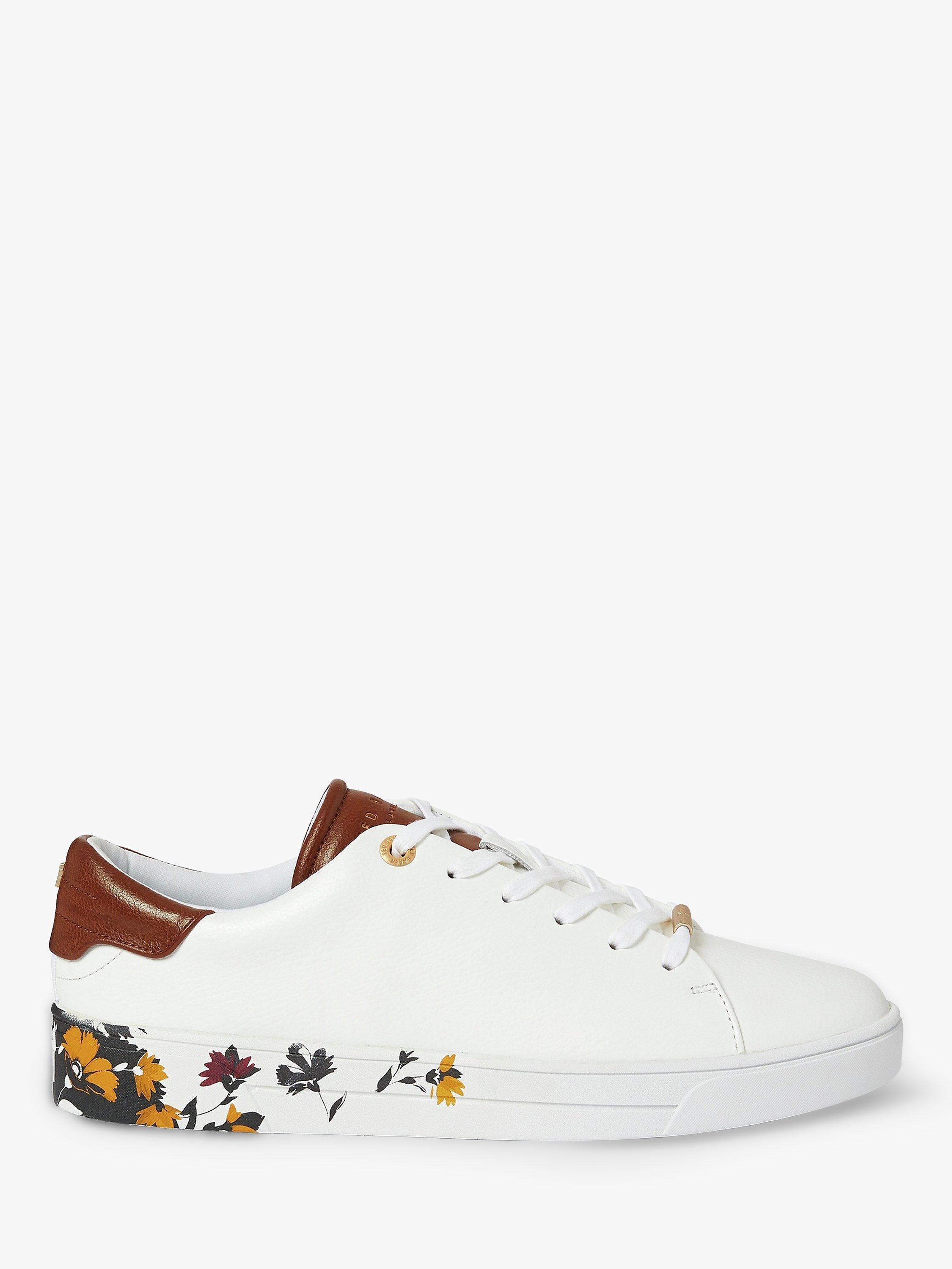 Ted Baker Wenil Leather Low Top Floral Printed Sole Trainers, White, 3
