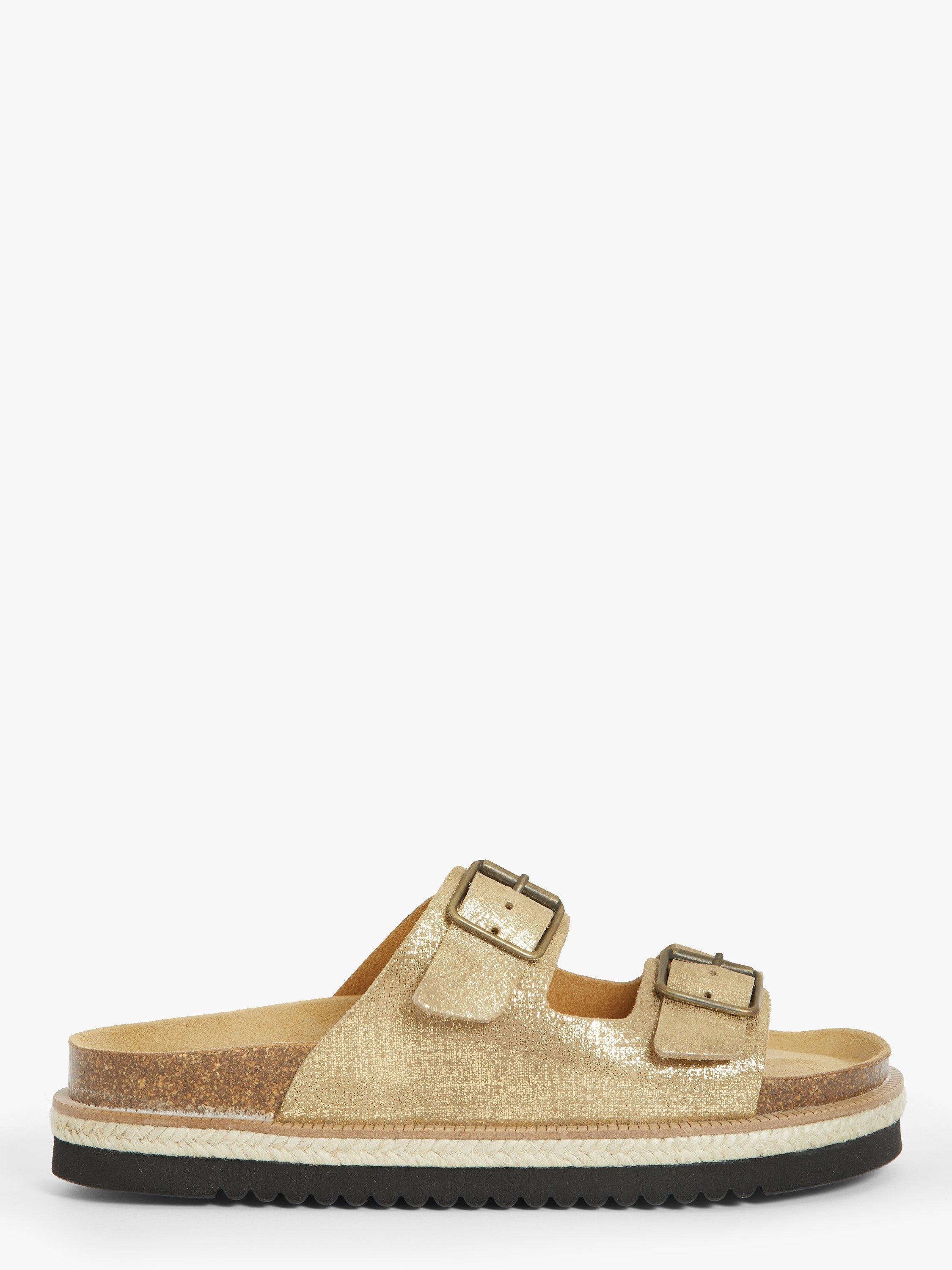 AND/OR Laurissa Double Buckle Leather Sandals, Gold