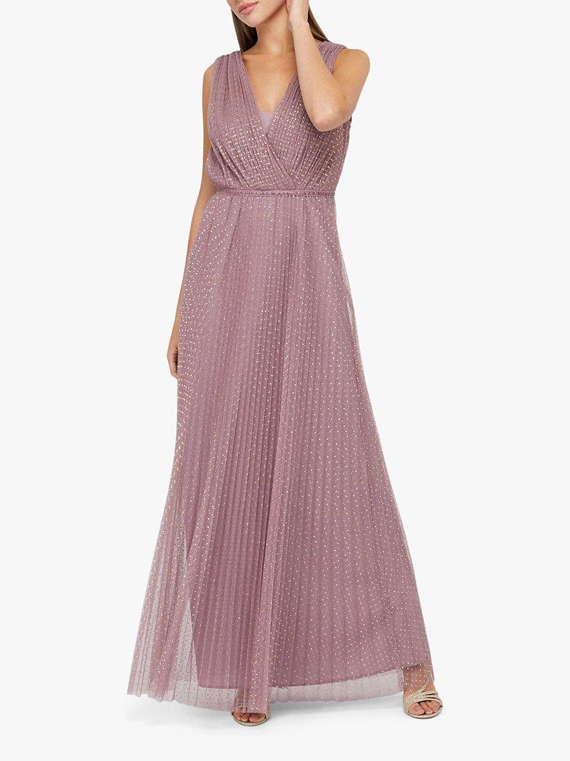 Monsoon Freya Pleat Mesh Spot Maxi Dress Pink