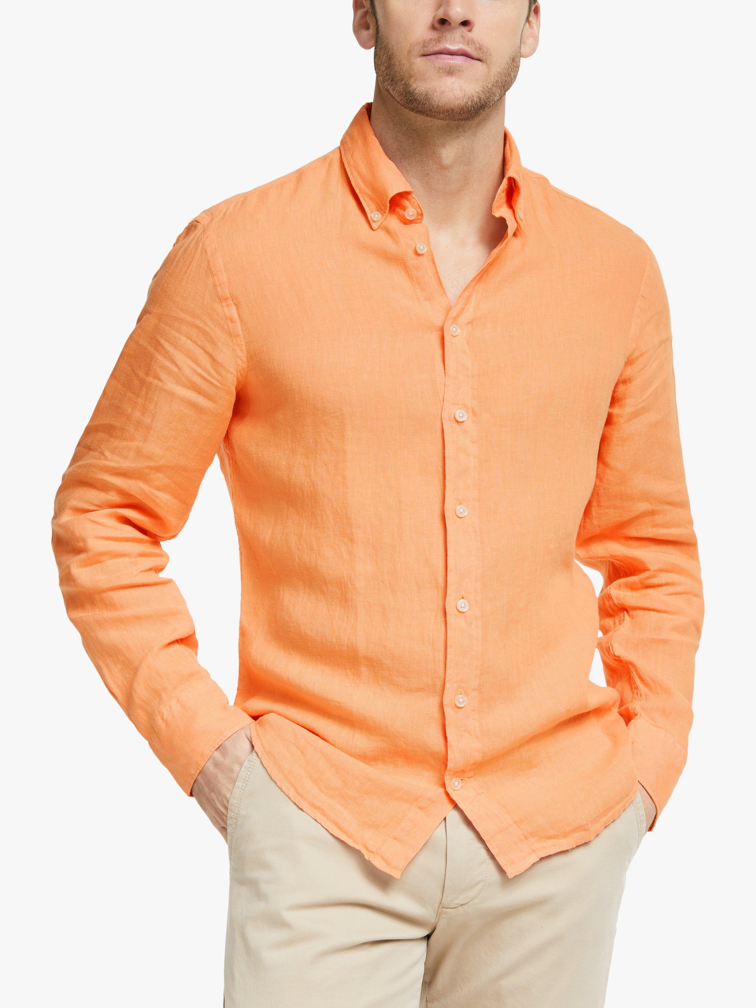 Hackett London Garment Dyed Linen Shirt, Tangerine
