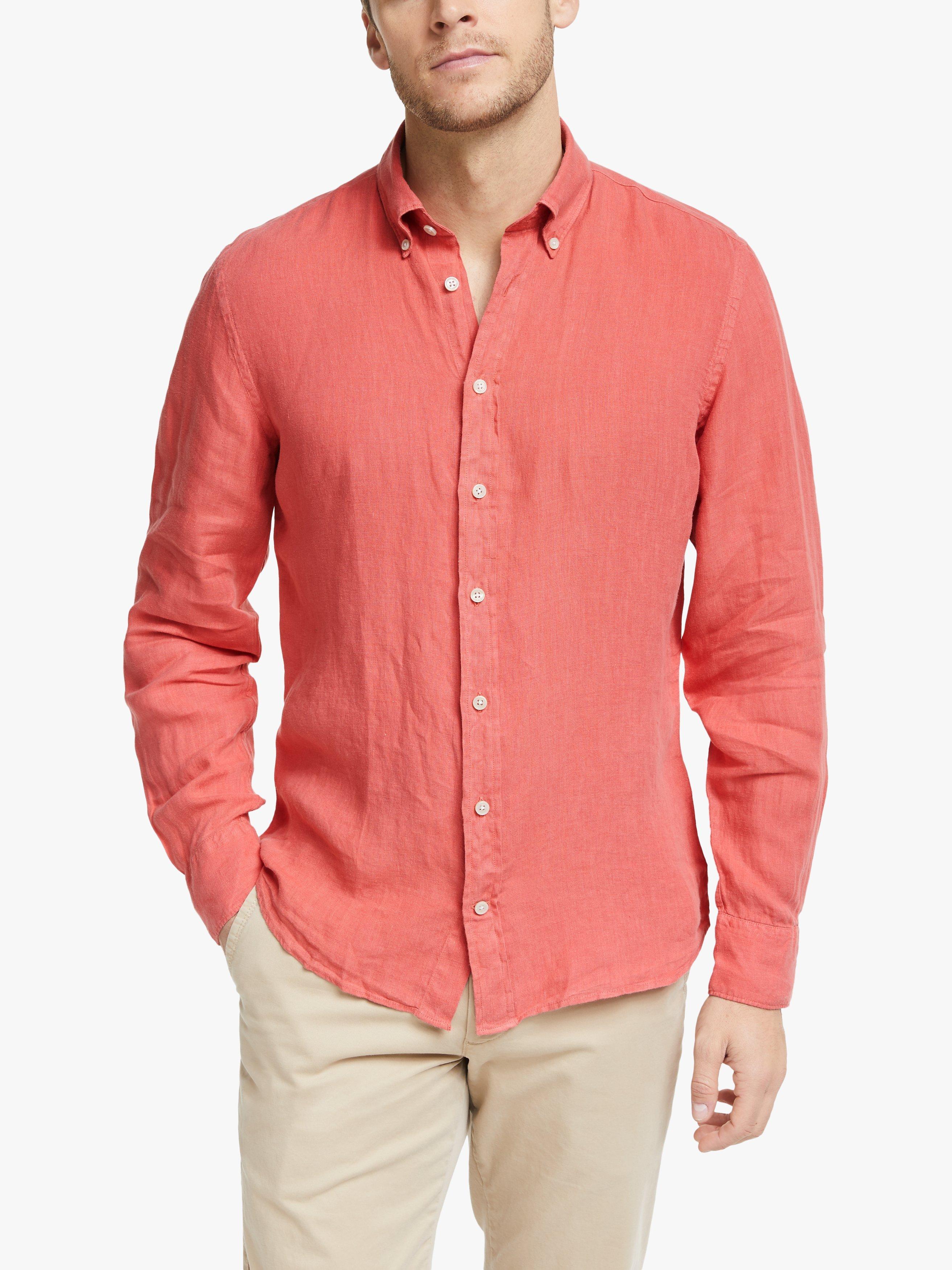 Hackett London Garment Dyed Linen Shirt, Strawberry