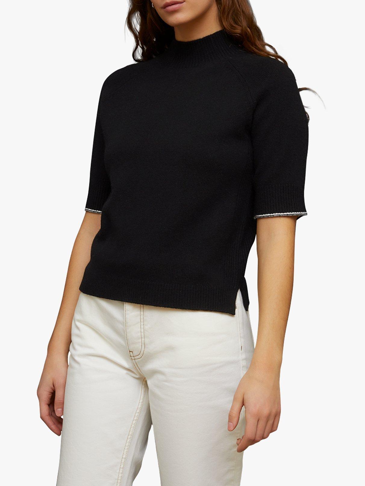 Jigsaw Merino Cashmere Short Sleeve Turtle Neck Jumper, Black