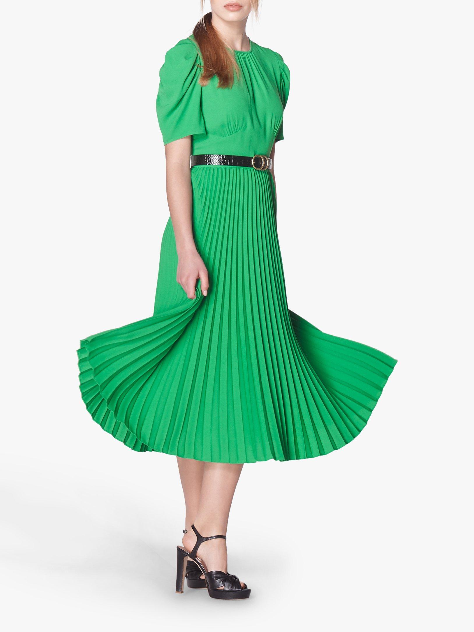 L.K.Bennett Avalon Crepe Pleated Dress, Bright Green