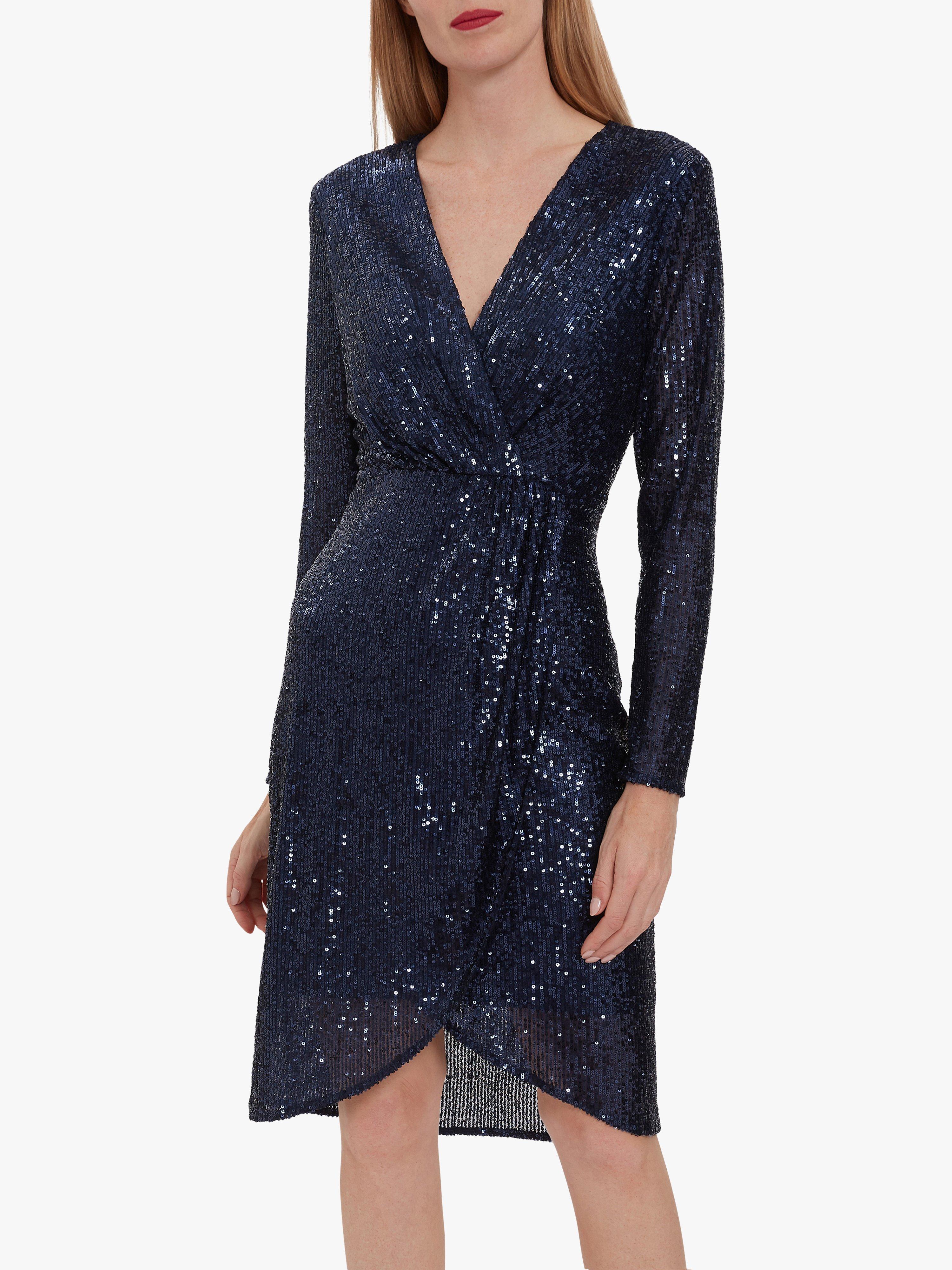 Gina Bacconi Erica Sequin Wrap Dress, Navy, 18