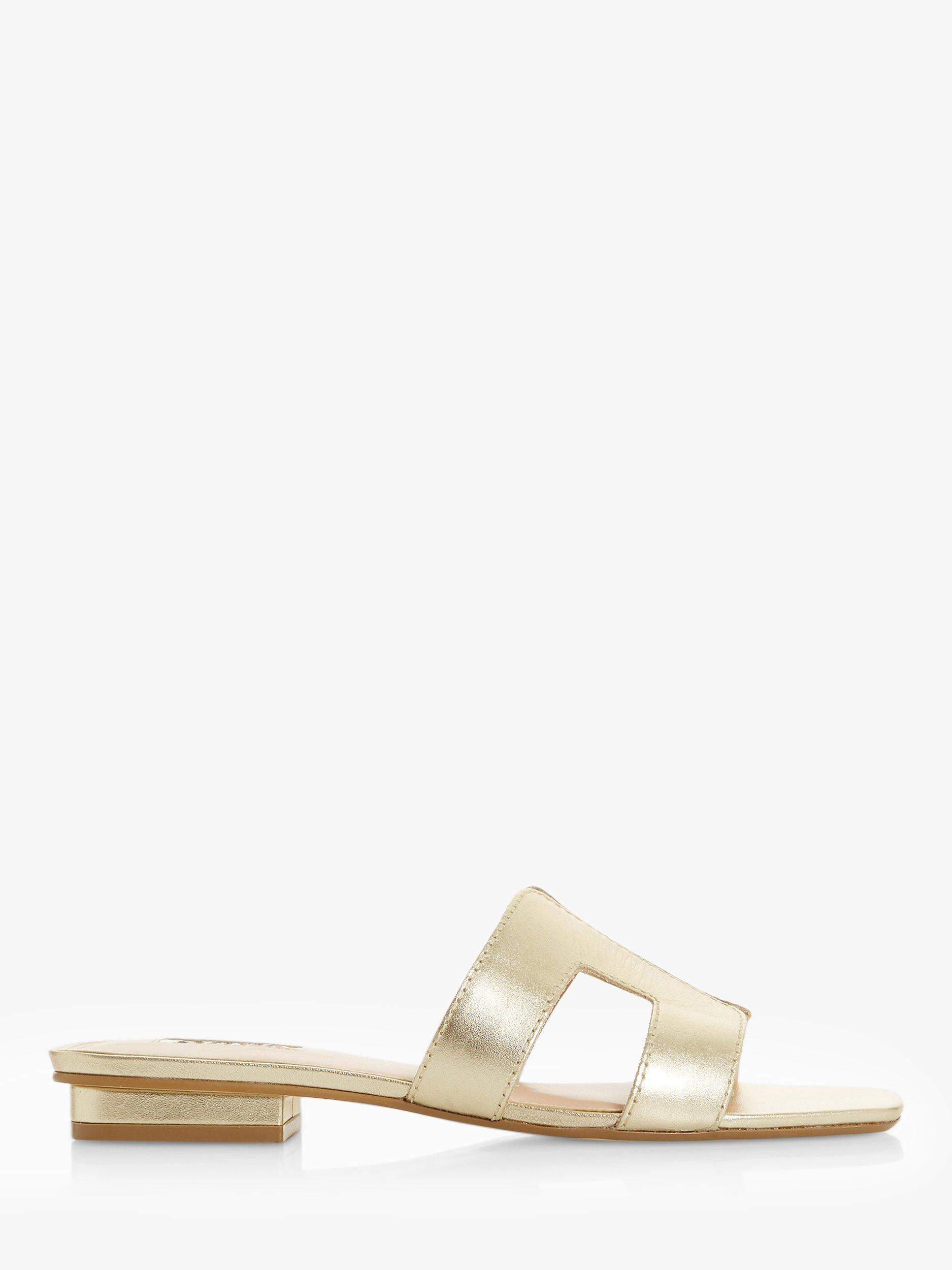 Dune Loupe Flat Slider Sandals, Gold