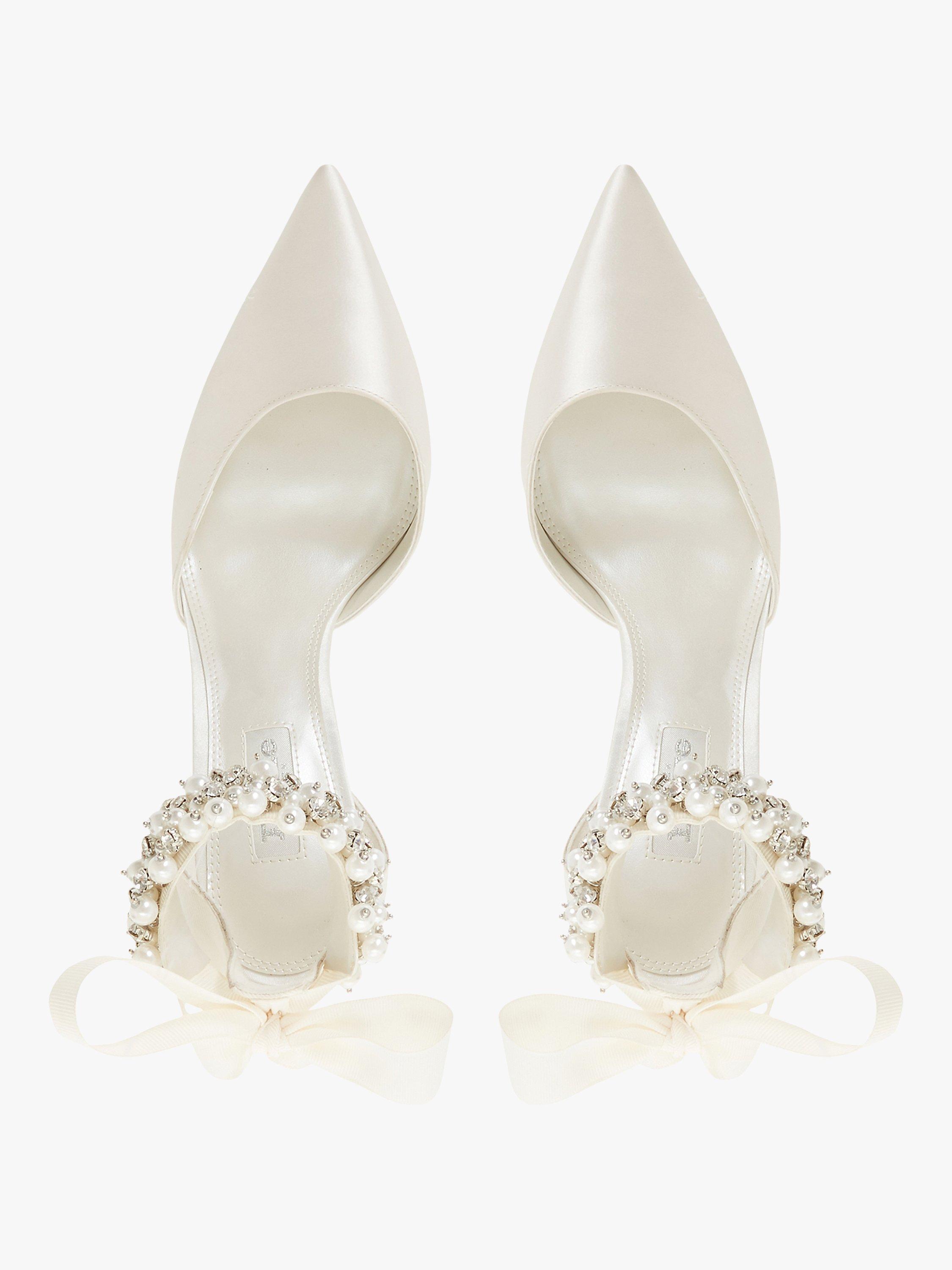 Product image 3 of 5, which shows Dune London Bridal Collection Clarette  Embellished Ankle Strap Court Shoes, Ivory, 3
