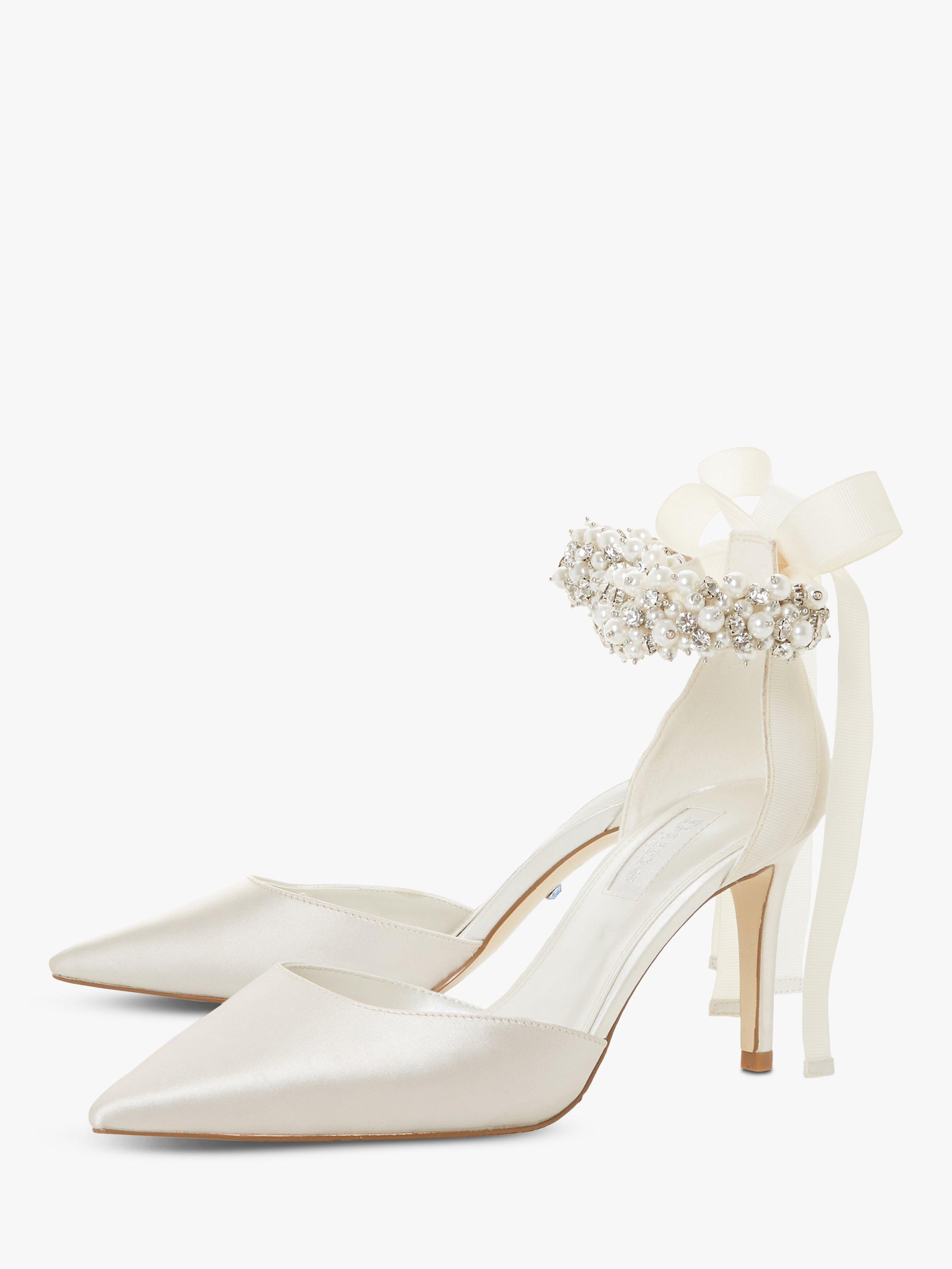 Product image 4 of 5, which shows Dune London Bridal Collection Clarette  Embellished Ankle Strap Court Shoes, Ivory, 3