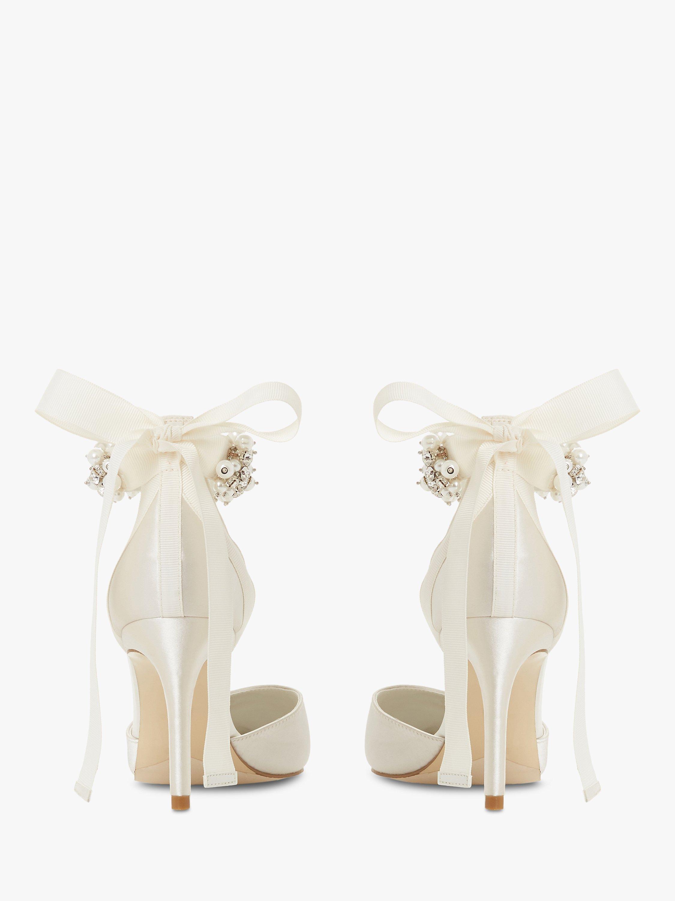 Product image 5 of 5, which shows Dune London Bridal Collection Clarette  Embellished Ankle Strap Court Shoes, Ivory, 3