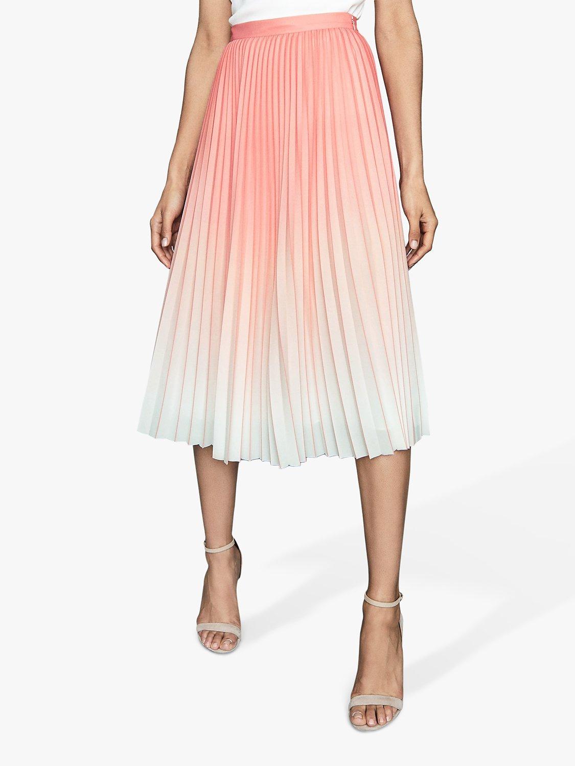 Reiss Mila Ombre Knife Pleat Midi Skirt, Peach
