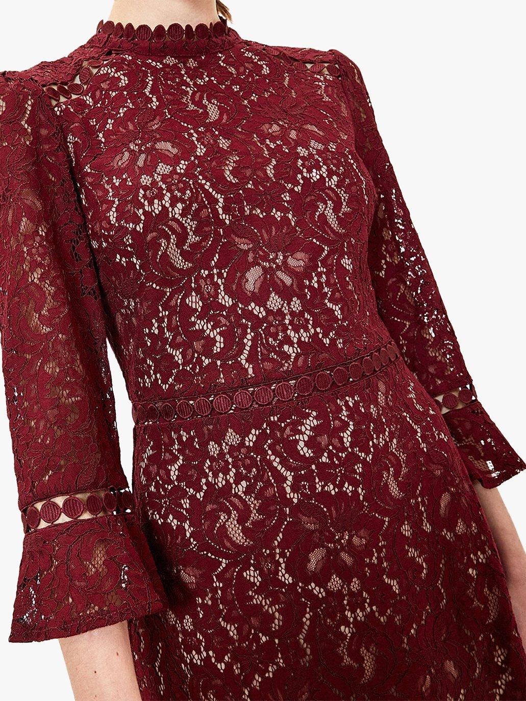 Oasis Lace Trim Shift Dress, Burgundy