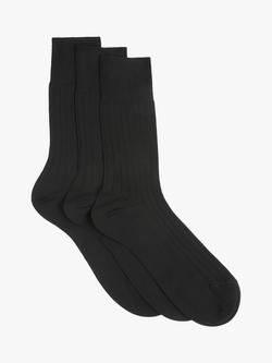 John Lewis Made in Italy Mercerised Cotton Socks, Pack of 3, Black, Black