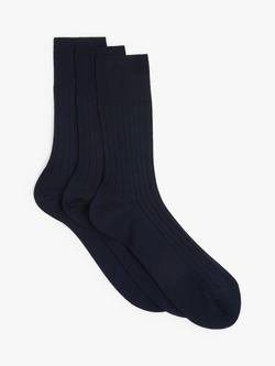 John Lewis Made in Italy Mercerised Cotton Socks, Pack of 3, Navy, Navy