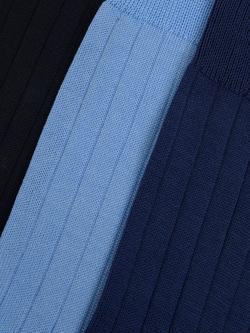 John Lewis Made in Italy Mercerised Cotton Socks, Pack of 3, Blues - view 2, Blues