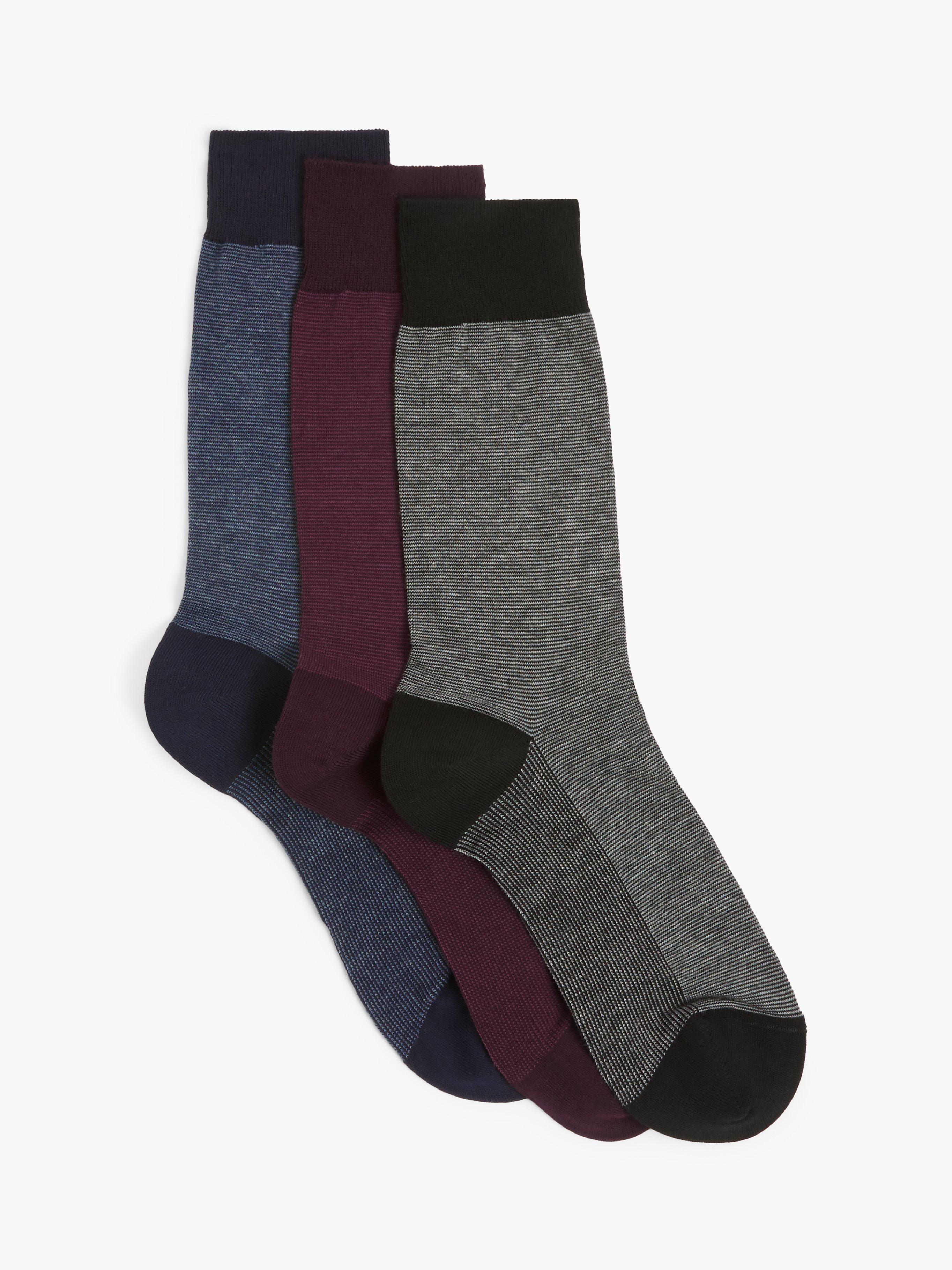Product image 1 of 2, which shows John Lewis Made in Italy Cotton Stripe Men's Socks, Pack of 3, Multi, S