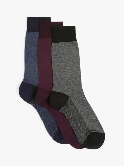 John Lewis Made in Italy Cotton Stripe Men's Socks, Pack of 3, Multi