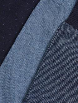 John Lewis Made in Italy Cotton Patterned Socks, Pack of 3, Blue/Navy - view 2, Blue/Navy