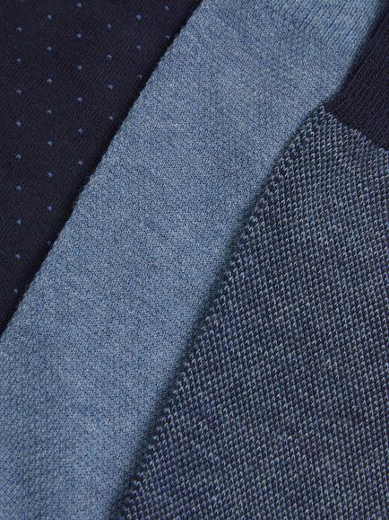 John Lewis Made in Italy Cotton Patterned Socks, Pack of 3, Blue/Navy - view 2, Blue/Navy