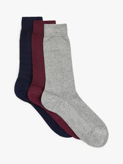 John Lewis Made in Italy Cotton Textured Socks, Pack of 3, Multi, Multi
