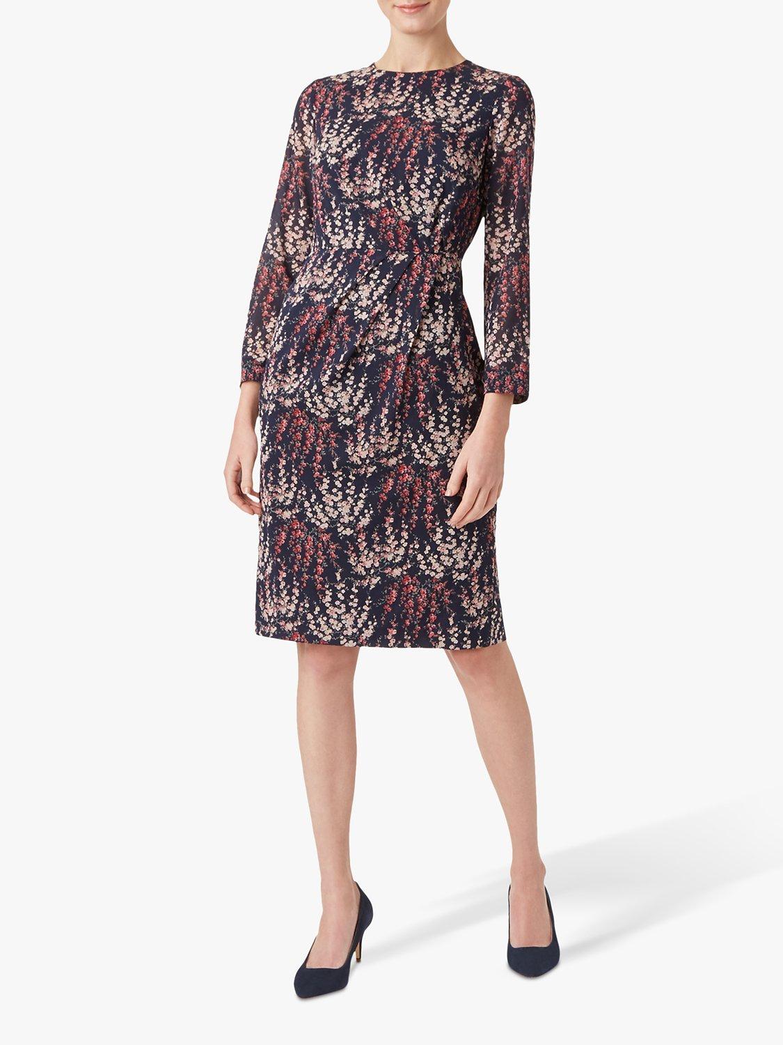 Hobbs Trina Silk Blend Dress, Midnight Rose