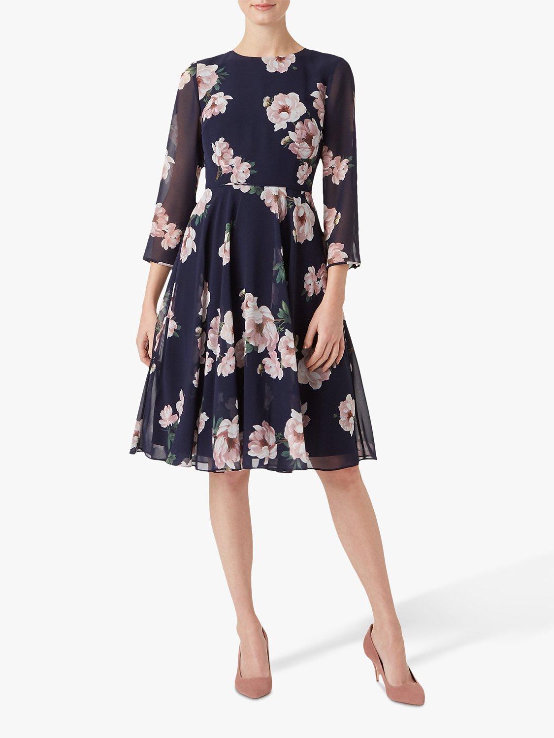 Hobbs Norah Floral Dress, Midnight Blush