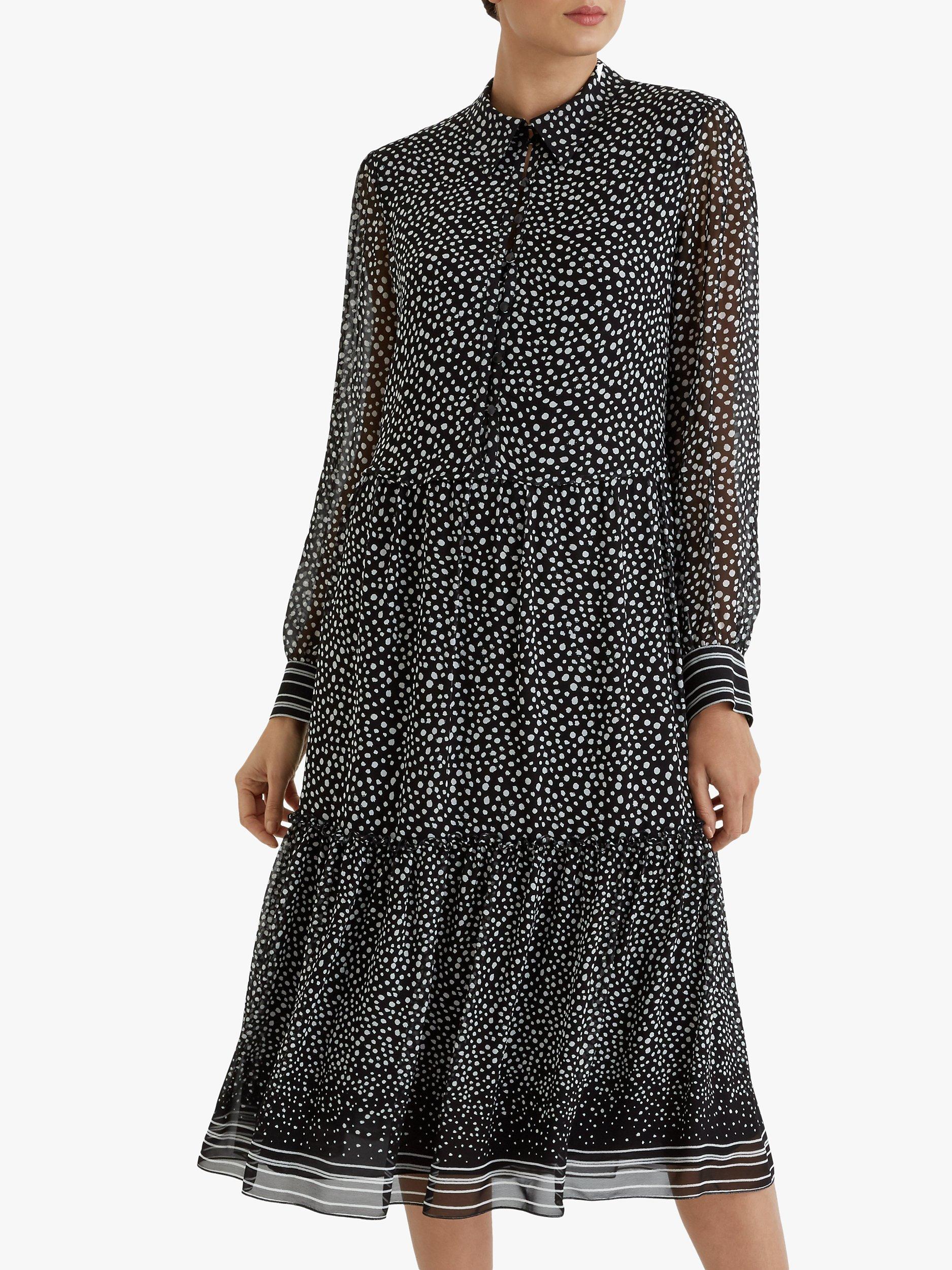 Fenn Wright Manson Clemence Spot Frill Midi Dress, Black/Ivory