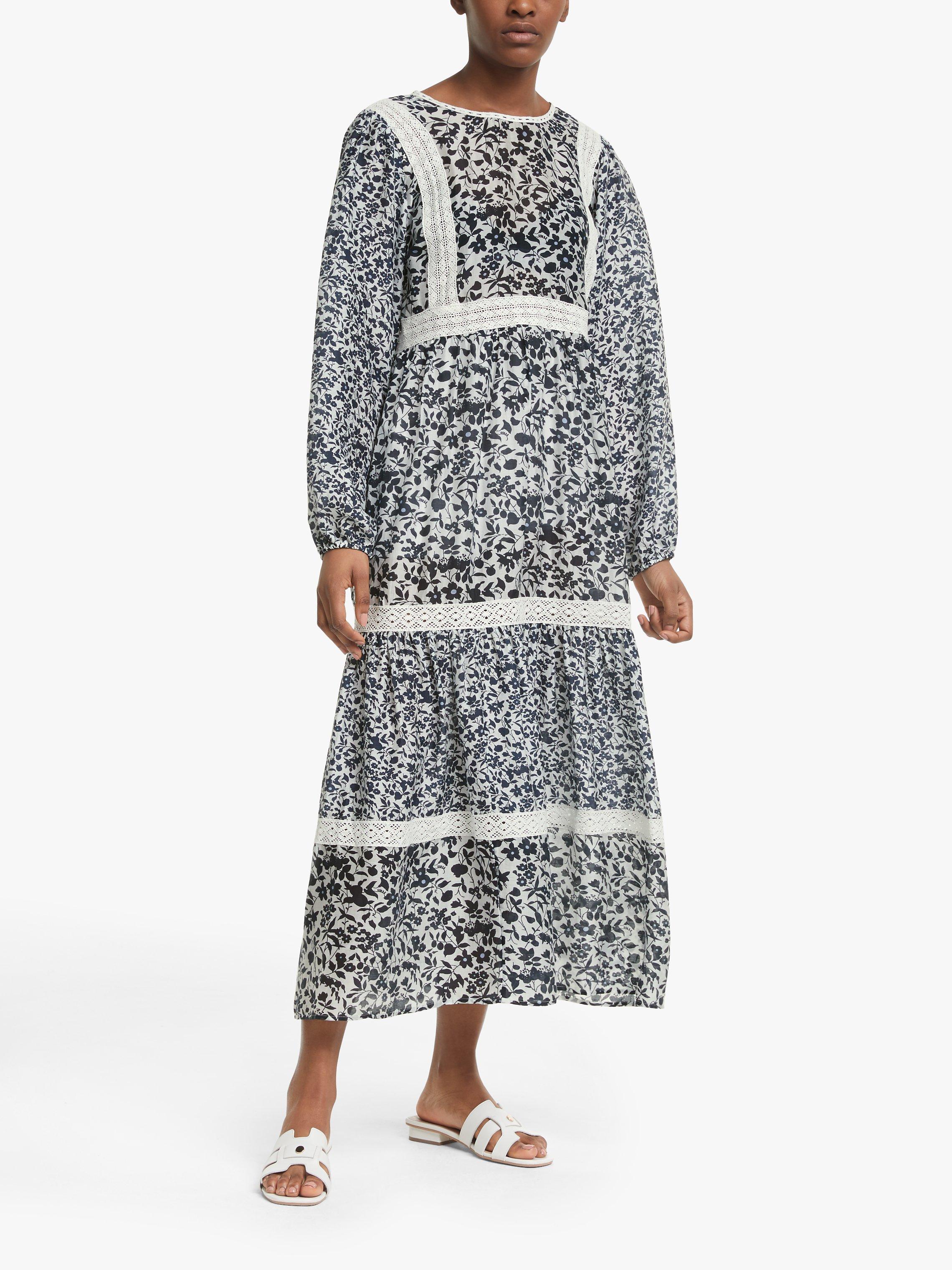 Lily and Lionel Lara Floral Print Tiered Dress, White/Navy Blossom