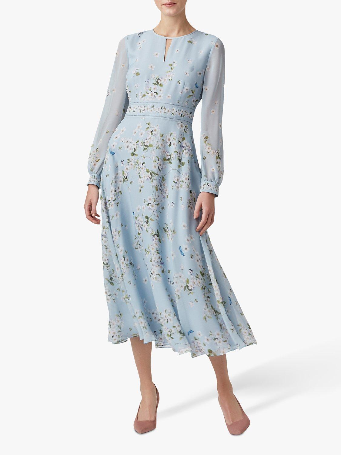 Hobbs Skye Silk Floral Dress Celeste Blue